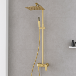 10 inch 250mm Square Brushed Yellow Gold Shower Tower With Rain Head Bottom Water Inlet